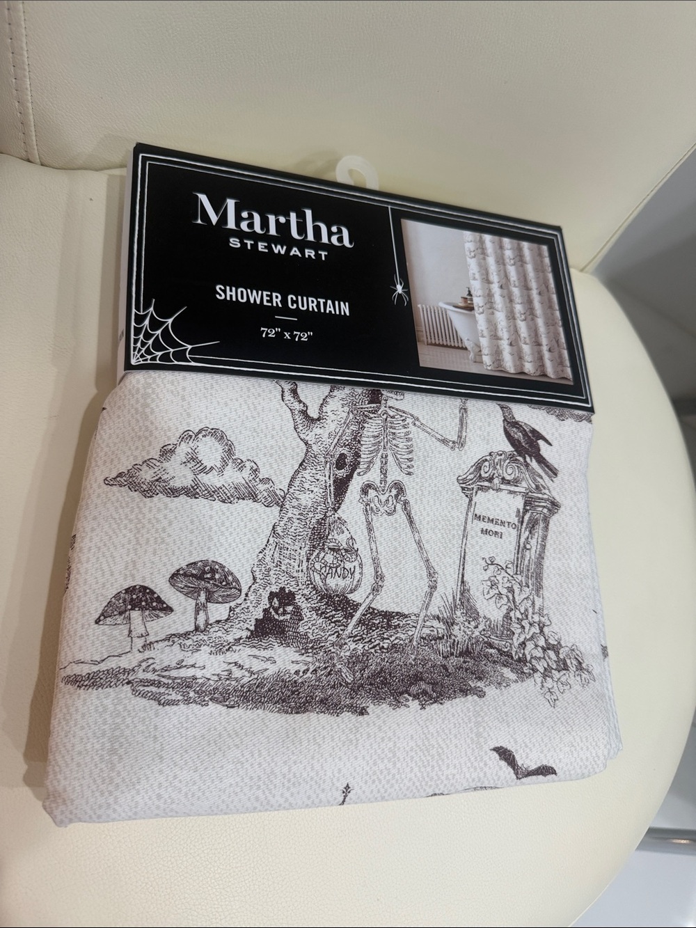 Martha Stewart Halloween Beige and Black Skeleton & Graves Shower Curtain